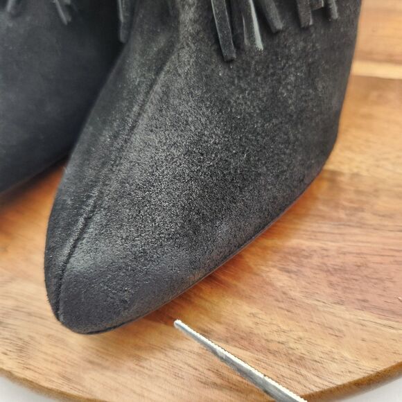 Zara Fringe Ankle Booties Women's 8.5M Black Suede Back Zip 4‎ Inch Heel Western - Picture 10 of 13